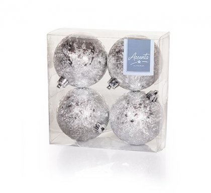 Premier Decorations 80mm x 4 pcs 2 Assorted Balls with Flower Wrinkle Design - Silver