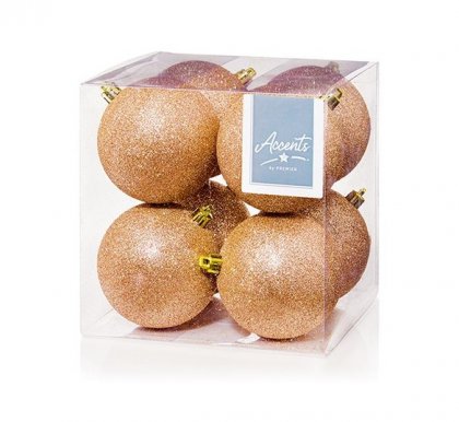 Premier Decorations Glitter Ball Tree Decorations 80mm (Pack of 8) - Rose Gold