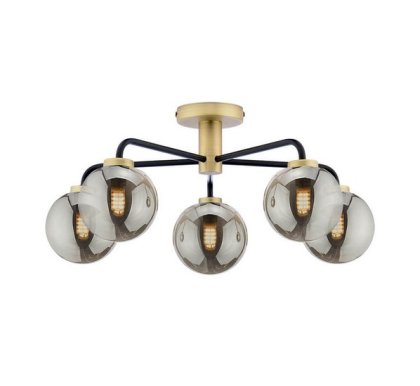Dar Lainey 5 Light Semi-Flush Matt Black & Antique Brass with Smoked Glass