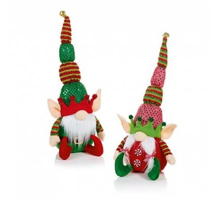 Premier Decorations 43cm Red or Green Elf Sitting - Assorted