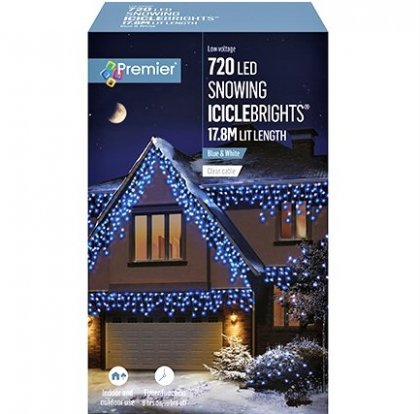 Premier Decorations Snowing IcicleBrights 720 LED with Clear Cable - Blue/White