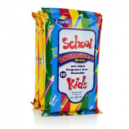 Icare Kids School Antibacterial Wipes 4 pack
