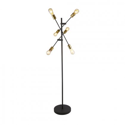Searchlight Armstrong 6 Light Floor Lamp Black And Satin Brass