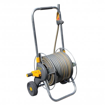 Hozelock Pro Assembled Metal Hose Cart for 60m Hose with 50m Hose, Gun & Fittings