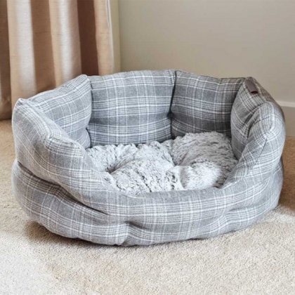 Zoon Grey Plaid Oval Bed Small