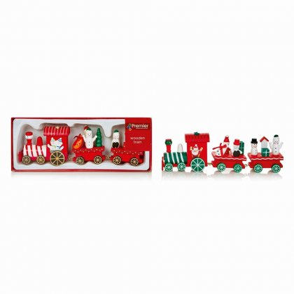 Premier Decorations 3 Piece Wooden Train - Assorted Santa/Snowman