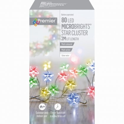 Premier Decorations MicroBrights Star Cluster Multi-Action 80 LED - Multicoloured