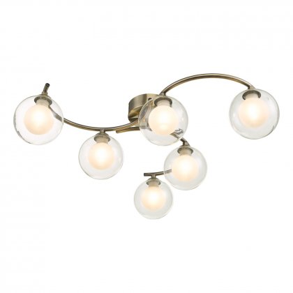 Nakita 6 Light Semi Flush Antique Brass With Clear.Opal Glass