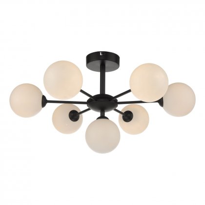 Cohen 7 Light Semi Flush Matt Black Opal Glass