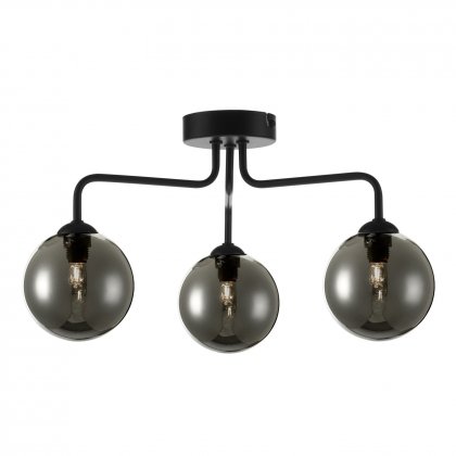 Feya 3 Light Semi Flush Ceiling Light Matt Black Smoked Glass