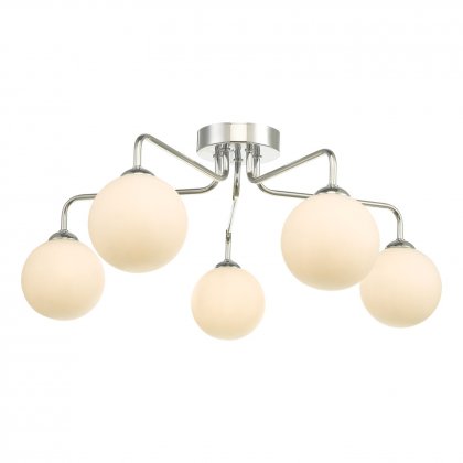 Feya 5 Light Semi Flush Ceiling Light Polished Chrome Opal Glass