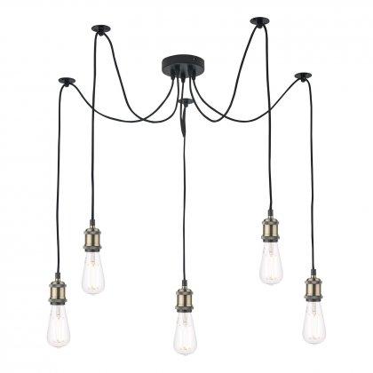 Waco 5 Light Pendant Antique Brass Matt Black