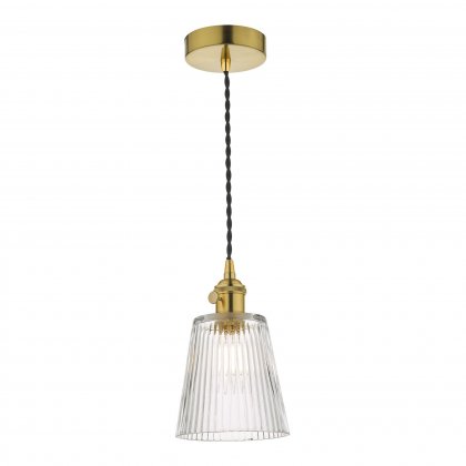 1LT Pendant Natural Brass C/W Ribbed Glass Shade