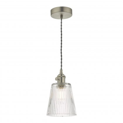 1LT Pendant Antique Chrome C/W Ribbed Glass Shade