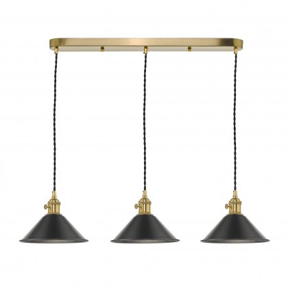 3 Light Brass Suspension With Antique Pewter Shades