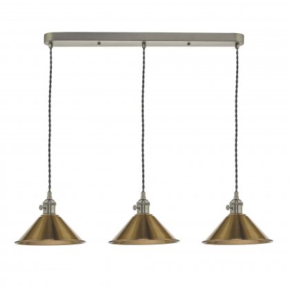 3 Light Antique Chrome Suspension With Aged Brass Shades