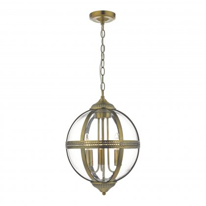 Vanessa 3 Light Pendant Antique Brass And Clear