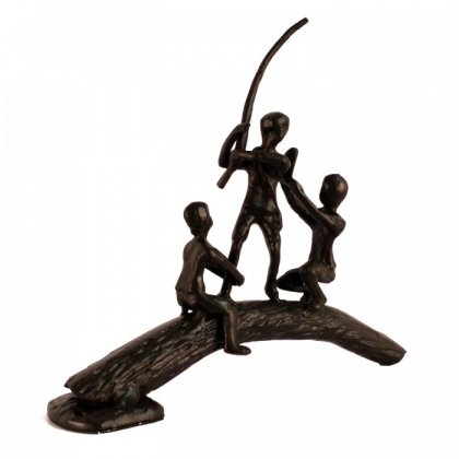 Elur Iron Figurine Boys on Log 19cm