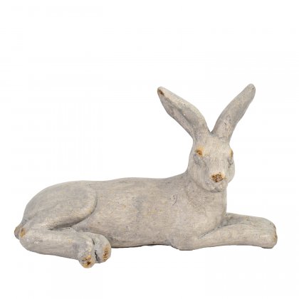 Solstice Sculptures Hare Lying 24cm -Weathered Light StoneEffect