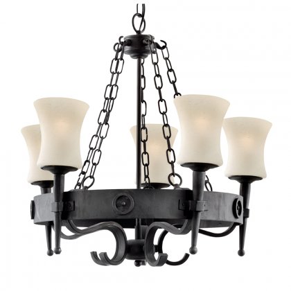 Searchlight Cartwheel 5 Light Ceiling, Black Scavo Glass