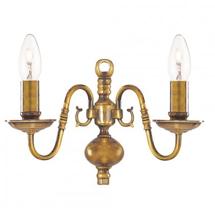 Searchlight Flemish 2 Light Wall Bracket, Antique Brass