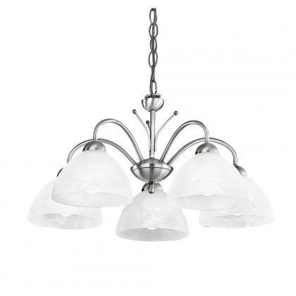 Searchlight Milanese 5 Light Ceiling, Satin Silver, Alabaster Glass