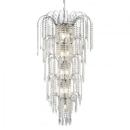 Searchlight Waterfall 13 Light Tier Chandelier, Chrome, Clear Crystal