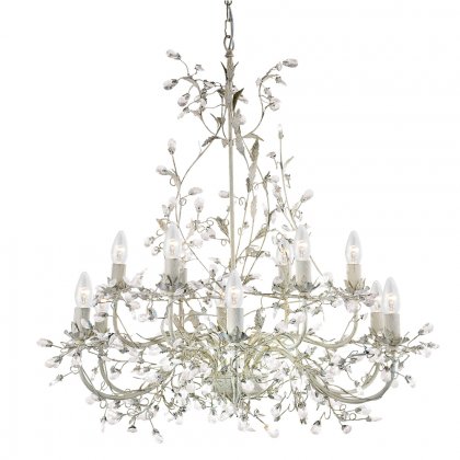 Searchlight Almandite-12Lt Ceiling,Cream Gold Finish W Leaf Dressing And Clear Crystal Deco