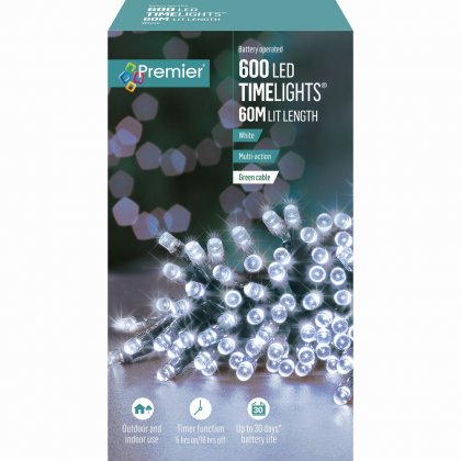 Premier Decorations Timelights B/O Multi-Action 600 LED - White