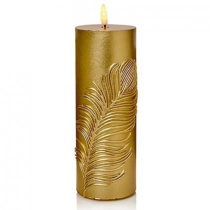 Premier Decorations FlickaBright Candle with Feather 19cm - Gold