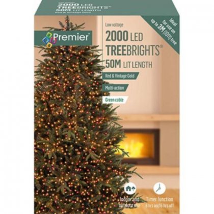 Premier Decorations TreeBrights Multi-Action 2000 LED with Green Cable - Vintage Gold & Red