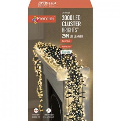 Premier Decorations ClusterBrights Multi-Action 2000 LED with Green Cable - Warm White
