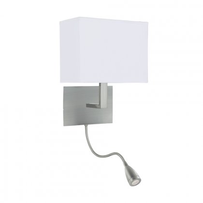 Searchlight Hotel Wall Light Adjustable-2 Light W/Bracket LED Flexi Arm Satin Silver White Shade