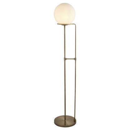 Searchlight Sphere Floor Lamp Antique Brass Opal White Glass Shade
