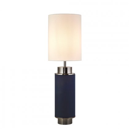 Searchlight Flask Table Lamp,Blue Linen W Black Nickel And White Shade