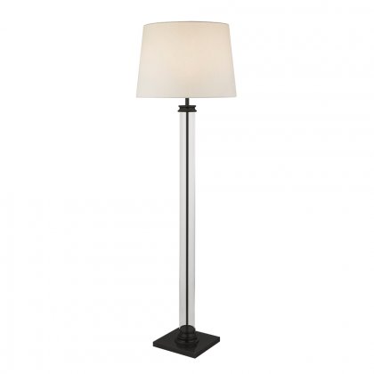 Searchlight Pedestal Floor Lamp Glass Column & Black Base, White Shade