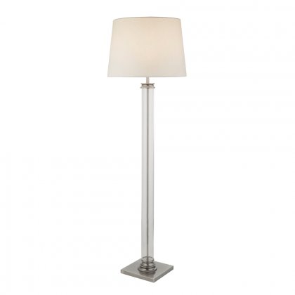 Searchlight Pedestal Floor Lamp Glass Column & Satin Silver Base, Cream Sh
