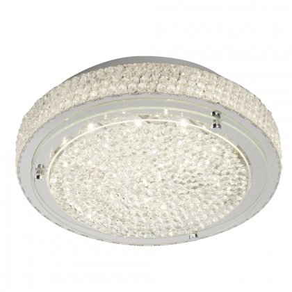 Searchlight Florida Flush LED Ceiling Flush(Dia 30cm) Chrome Clear Crystal Centre Deco