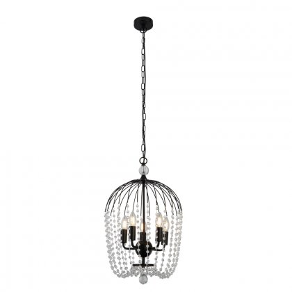 Searchlight Shower 5 Light Pendant, Black Finish, Metal With Clear Crystal