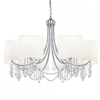 Searchlight Nina 8 Light Ceiling Chrome Clear Crystal White Shades