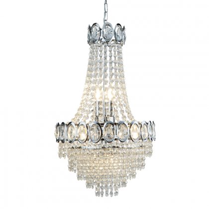 Searchlight Louis Philipe Crystal 6 Light Chrome Chandelier with Clear Glass Beads