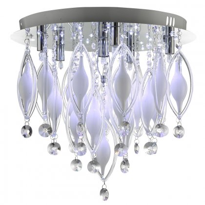 Searchlight Spindle-Remote Controlled 6 Light Flush Ceiling Chrome with Clear/White Glass Deco