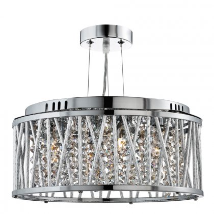 Searchlight Elise 3 Light Ceiling Flush/Pendant Chrome Clear Crystal Button Drops Aluminium Tubes Trim