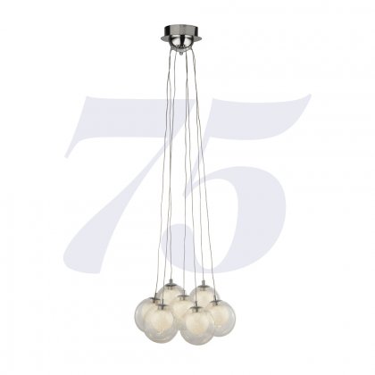 Searchlight Cluster 7 Light Led Ball Pendant-Chrome W Clear Glass & Crystal Sand Balls