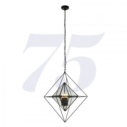 Searchlight Diamond 3 Light Pendant Black With Clear Glass Panels