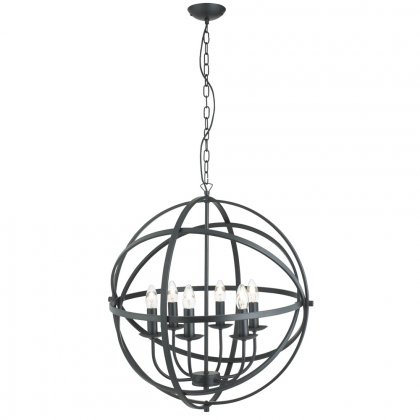 Searchlight Orbit 6 Light Cage Frame Orb Pendant Matt Black