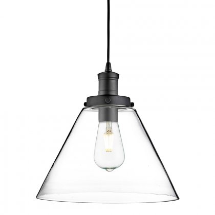 Searchlight Pyramid Pendant Matt Black Clear Pyramid Glass Shade