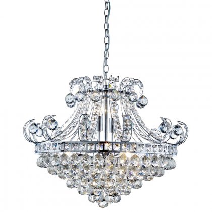 Searchlight Bloomsbury 6 Light Crystal Tiered Chandelier Chrome Clear Crystal Deco