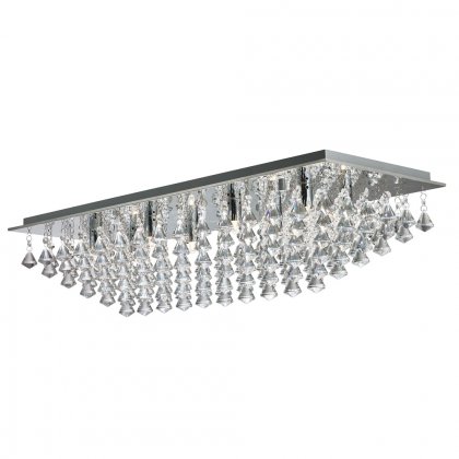 Searchlight Hanna 8 Light Rectangle Flush, Chrome, Crystal Pyramid Drops