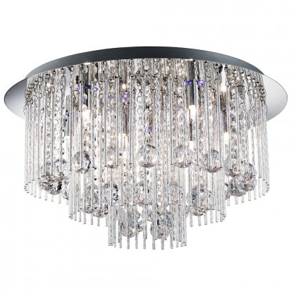 Searchlight Beatrix Blue LED/8 Light Ceiling Flush Chrome Twist Tubes & Clear Crystal Ball Drops